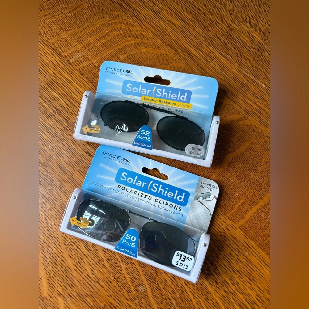 Solar Shield Polarized Clip On Sunglasses Two Pair Eyewear Black Oval Summer